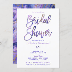 Paars White Gold Marble Chic Glam Vrijgezellenfees Kaart