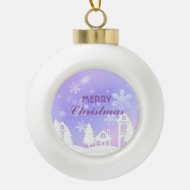 Paars White House Snow Merry Xmas Ornament