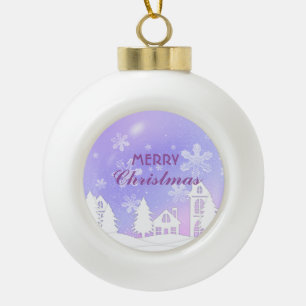 Paars White House Snow Merry Xmas Ornament