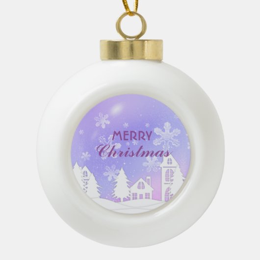 Paars White House Snow Merry Xmas Ornament (Voorkant)