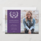 Paars + White JD Law Scales Laurel WreatPhoto Aankondiging (Voorkant)