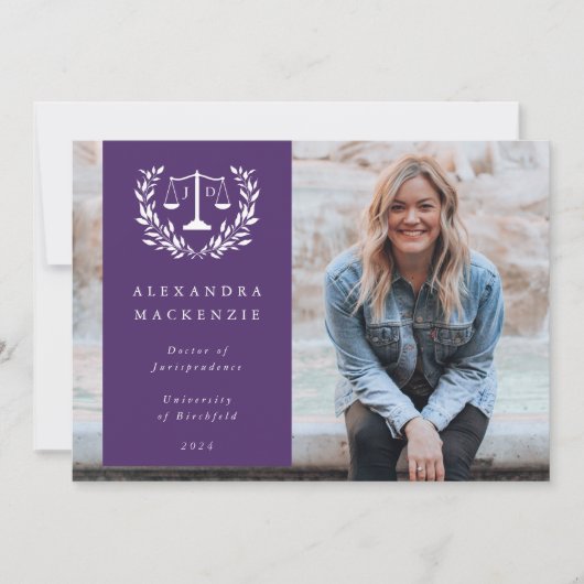 Paars + White JD Law Scales Laurel WreatPhoto Aankondiging (Voorkant)