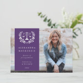 Paars + White JD Law Scales Laurel WreatPhoto Aankondiging (Staand voorkant)