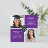 Paars & White Photo Afstuderen Uitnodiging (Staand voorkant)