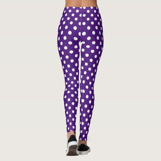 Paars White Polka Dot Pattern Leggings (Achterkant)