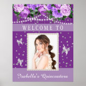 Paars White Quinceañera Photo Pearls Welcome Poster (Voorkant)
