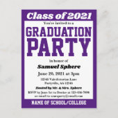 Paars White School Colors Afstuderen Aankondigingskaart (Voorkant)