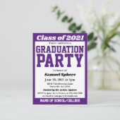 Paars White School Colors Afstuderen Aankondigingskaart (Staand voorkant)