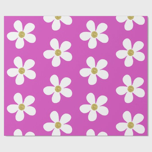 Paars White Simple Daisy Gold Cadeaupapier (Vlak)