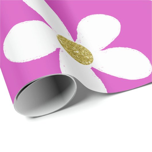 Paars White Simple Daisy Gold Cadeaupapier (Rol Hoek)