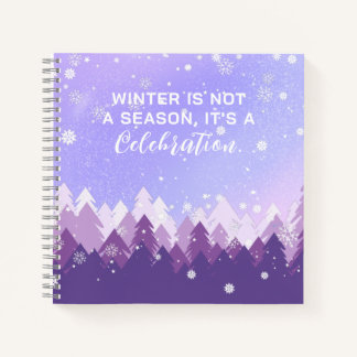Paars-White Snow Peaceful Forest Winter Quote Notitieboek