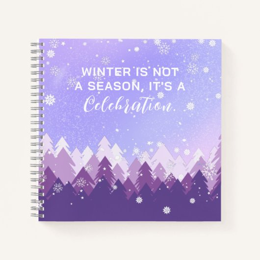 Paars-White Snow Peaceful Forest Winter Quote Notitieboek (Voorkant)