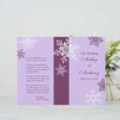 Paars White Snowflakes Winter Wedding Programme (Staand voorkant)