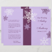 Paars White Snowflakes Winter Wedding Programme (Voorkant / Achterkant)