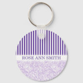 Paars-White Stripe・Zwirly Wave Pattern・Aangepast Sleutelhanger (Voorkant)
