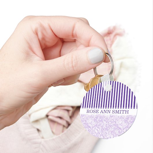 Paars-White Stripe・Zwirly Wave Pattern・Aangepast Sleutelhanger