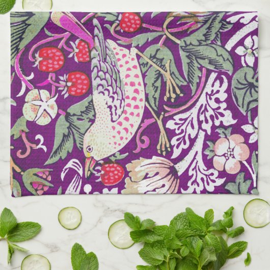 Paars William Morris Strawberry Thief Pattern Theedoek (Gevouwen)