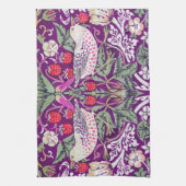 Paars William Morris Strawberry Thief Pattern Theedoek (Verticaal)