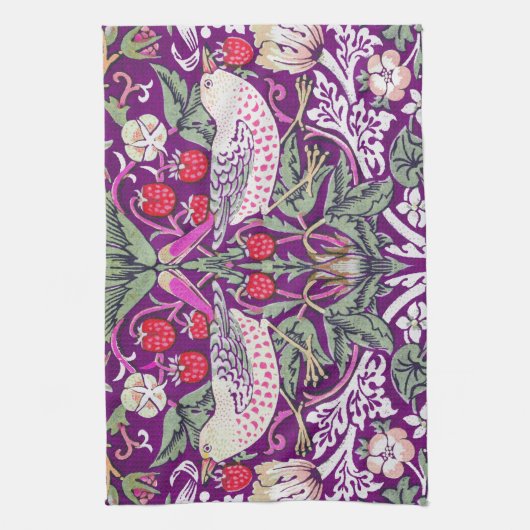 Paars William Morris Strawberry Thief Pattern Theedoek (Verticaal)