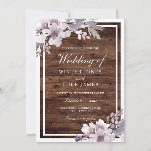Paars winterse Waterverf Floral Wedding Kaart (Voorkant)