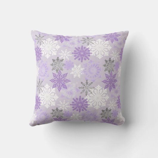 Paars wintersnowflake gepersonaliseerd monogram kussen (Achterkant)