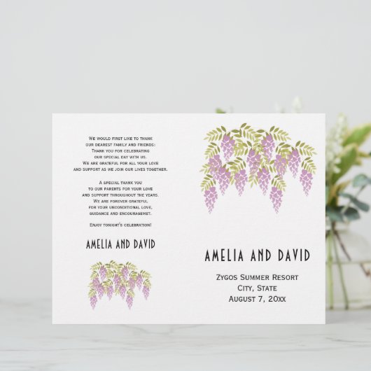 Paars wisteria floral folded bruiloft programme (Staand voorkant)