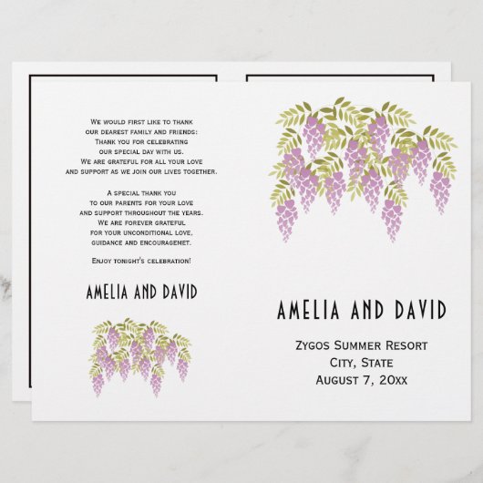 Paars wisteria floral folded bruiloft programme (Voorkant / Achterkant)