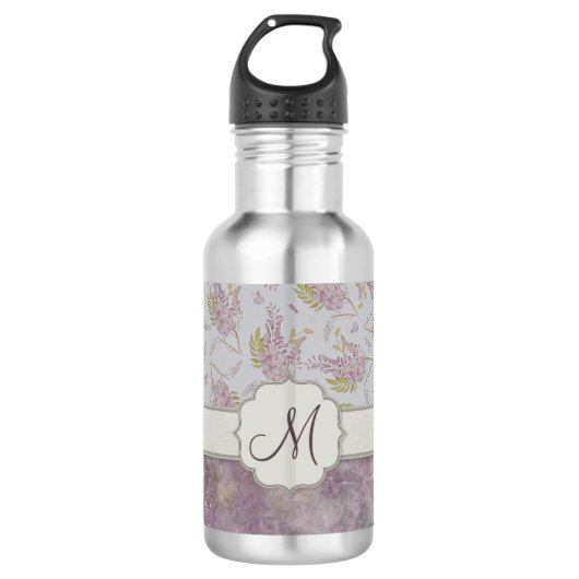Paars Wisteria met Monogram Waterfles (Voorkant)