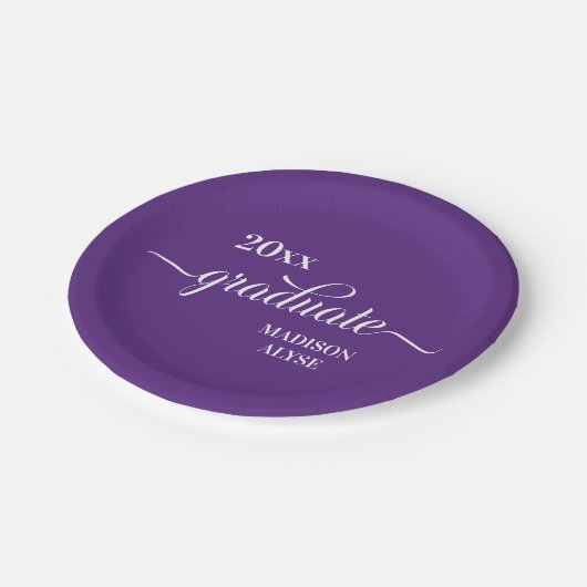 Paars wit Afstuderen jaarnaam Papieren Bordje (Gekanteld)
