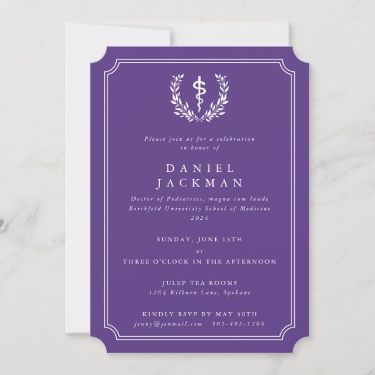 Paars/Wit Asclepius Medische Faculteit Afstuderen Kaart (Voorkant)