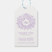 Paars wit blad monogram trouwgunst cadeaulabel (Voorkant)