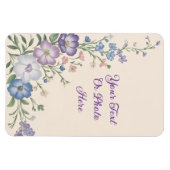 Paars, Wit & Blauw Botanisch Bloemmotief in Pastel Magneet (Horizontaal)