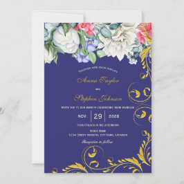 Paars Wit Blauw Roze Goud Krullen Bloemmotief Kaart