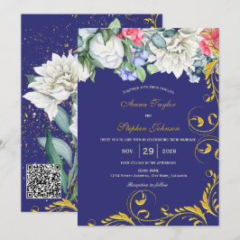 Paars Wit Blauw Roze Goud Krullen Bloemmotief Kaart