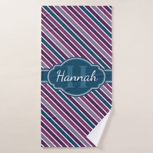 Paars wit Blauwgroen bandstaal monogram Badhanddoek (Badhanddoek)