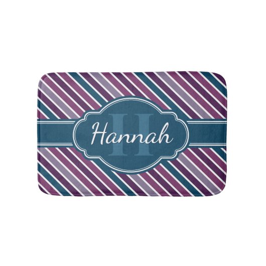 Paars wit Blauwgroen bandstaal monogram Badmat (Voorkant)