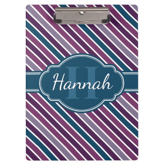 Paars wit Blauwgroen bandstaal monogram Klembord (Voorkant)
