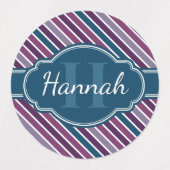 Paars wit Blauwgroen bandstaal monogram Labels (Design 1)