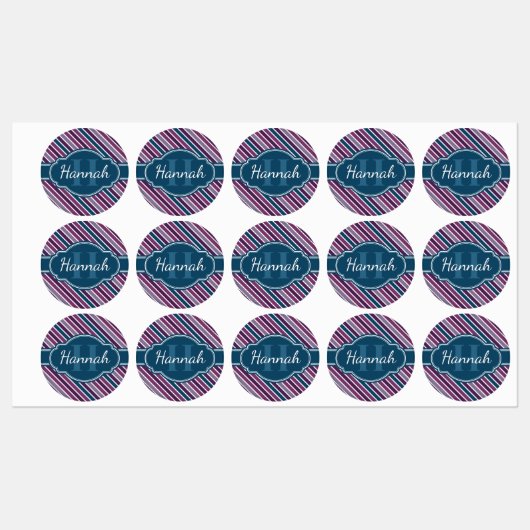 Paars wit Blauwgroen bandstaal monogram Labels (Vel)