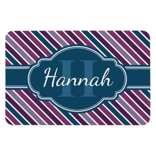 Paars wit Blauwgroen bandstaal monogram Magneet (Horizontaal)