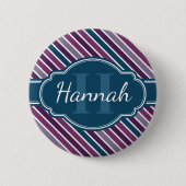 Paars wit Blauwgroen bandstaal monogram Ronde Button 5,7 Cm (Voorkant)