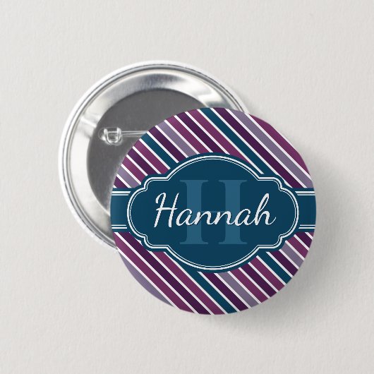 Paars wit Blauwgroen bandstaal monogram Ronde Button 5,7 Cm (Voorkant /achterkant)