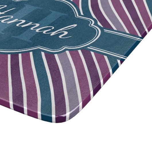 Paars wit Blauwgroen bandstaal monogram Snijplank (Hoek)