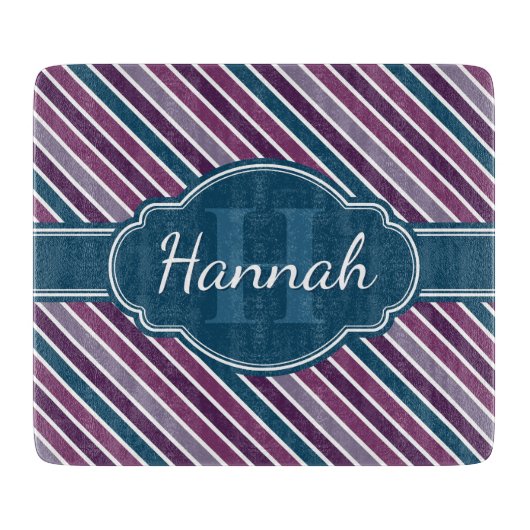 Paars wit Blauwgroen bandstaal monogram Snijplank (Voorkant)