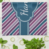 Paars wit Blauwgroen bandstaal monogram Theedoek (Gevouwen)