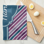 Paars wit Blauwgroen bandstaal monogram Theedoek (Quarter Fold)