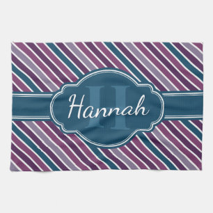 Paars wit Blauwgroen bandstaal monogram Theedoek