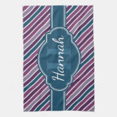 Paars wit Blauwgroen bandstaal monogram Theedoek (Verticaal)