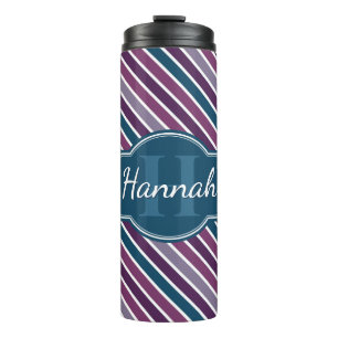 Paars wit Blauwgroen bandstaal monogram Thermosbeker