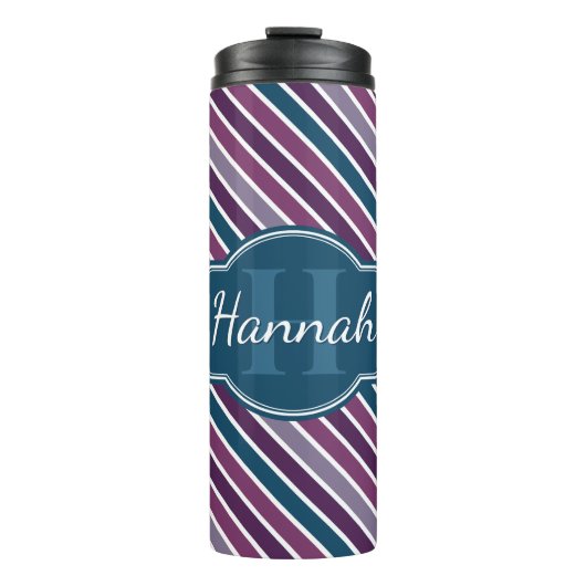 Paars wit Blauwgroen bandstaal monogram Thermosbeker (Voorkant)